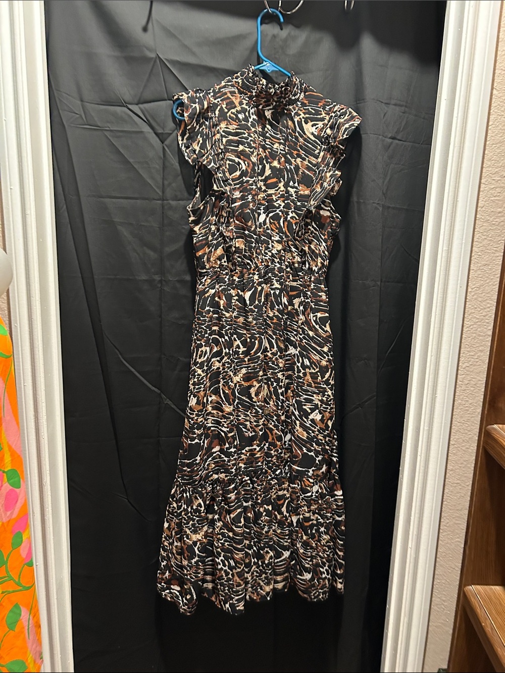 Steve Madden Black and Brown Abstract Print Midi Dress
